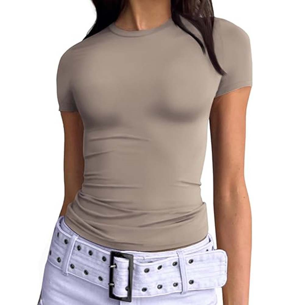 Trendiges Kurzarm Rundhals Shirt für Damen Einfarbig Freizeit Style - Bild 32 von 95