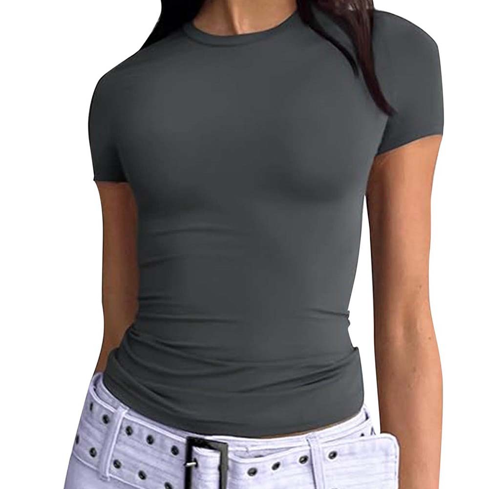 Trendiges Kurzarm Rundhals Shirt für Damen Einfarbig Freizeit Style - Bild 26 von 95