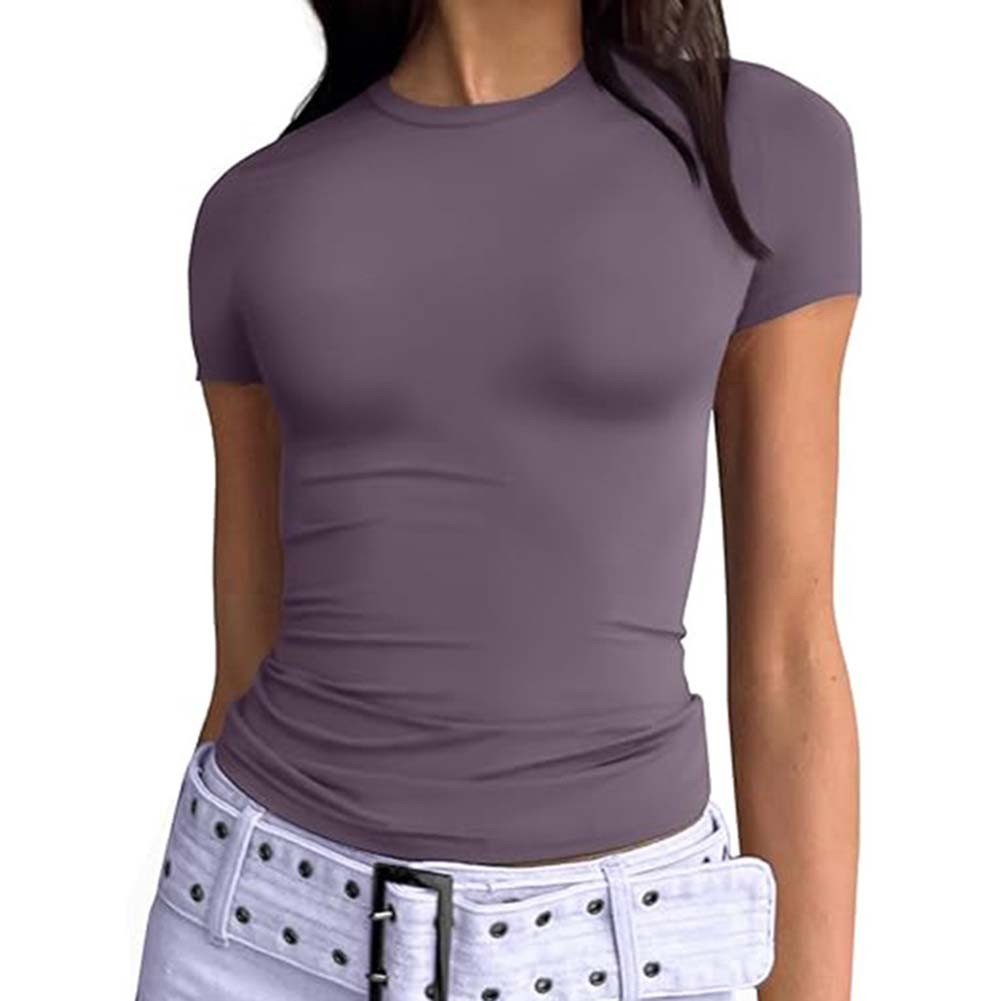 Trendiges Kurzarm Rundhals Shirt für Damen Einfarbig Freizeit Style - Bild 67 von 95