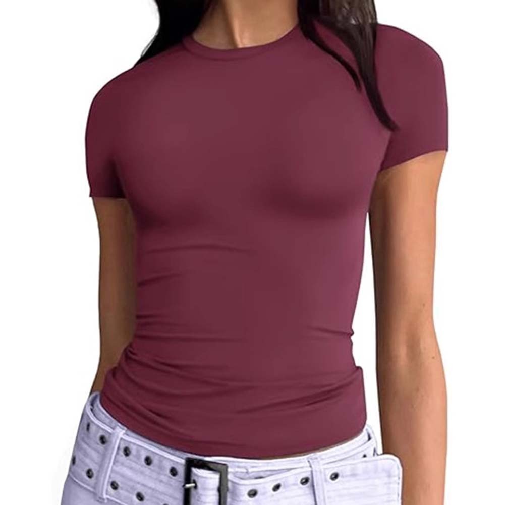Trendiges Kurzarm Rundhals Shirt für Damen Einfarbig Freizeit Style - Bild 25 von 95