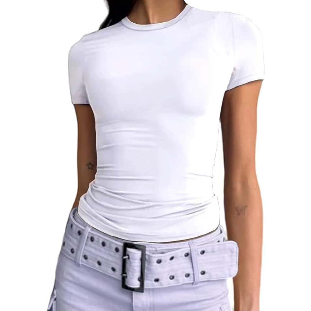Trendiges Kurzarm Rundhals Shirt für Damen Einfarbig Freizeit Style - Bild 35 von 95