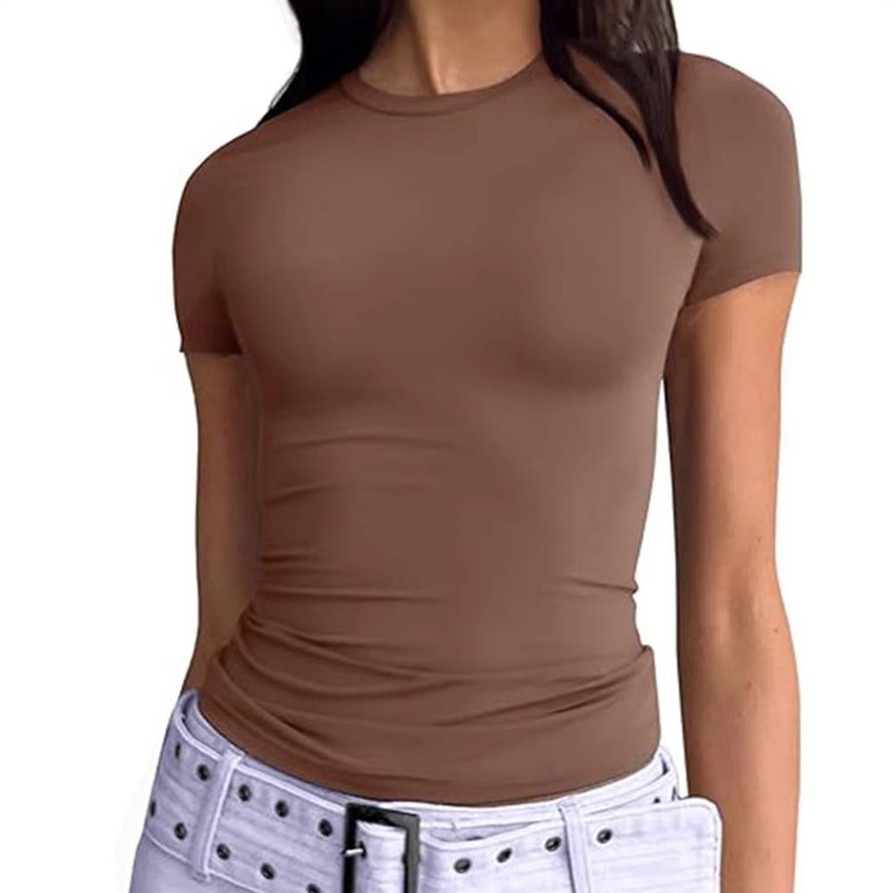 Trendiges Kurzarm Rundhals Shirt für Damen Einfarbig Freizeit Style - Bild 42 von 95