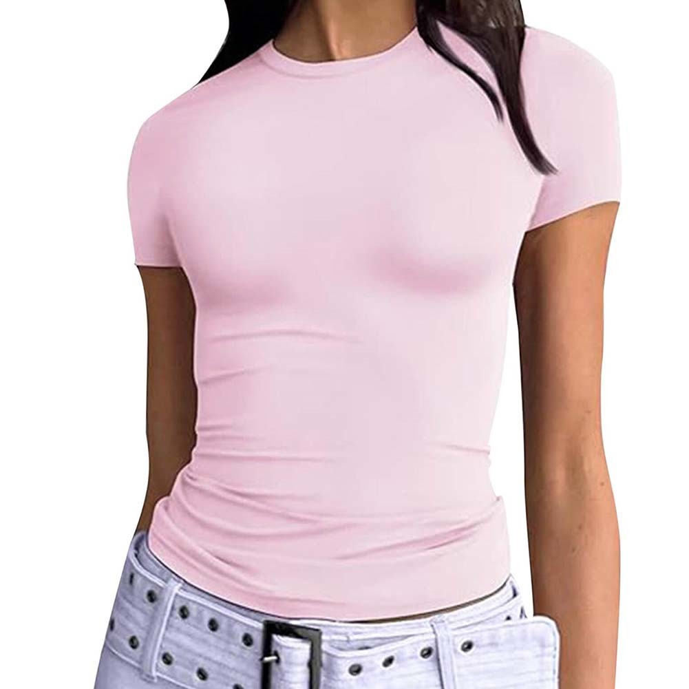 Trendiges Kurzarm Rundhals Shirt für Damen Einfarbig Freizeit Style - Bild 29 von 95