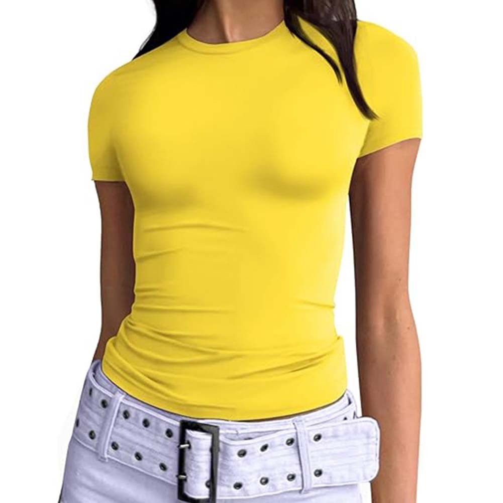 Trendiges Kurzarm Rundhals Shirt für Damen Einfarbig Freizeit Style - Bild 44 von 95