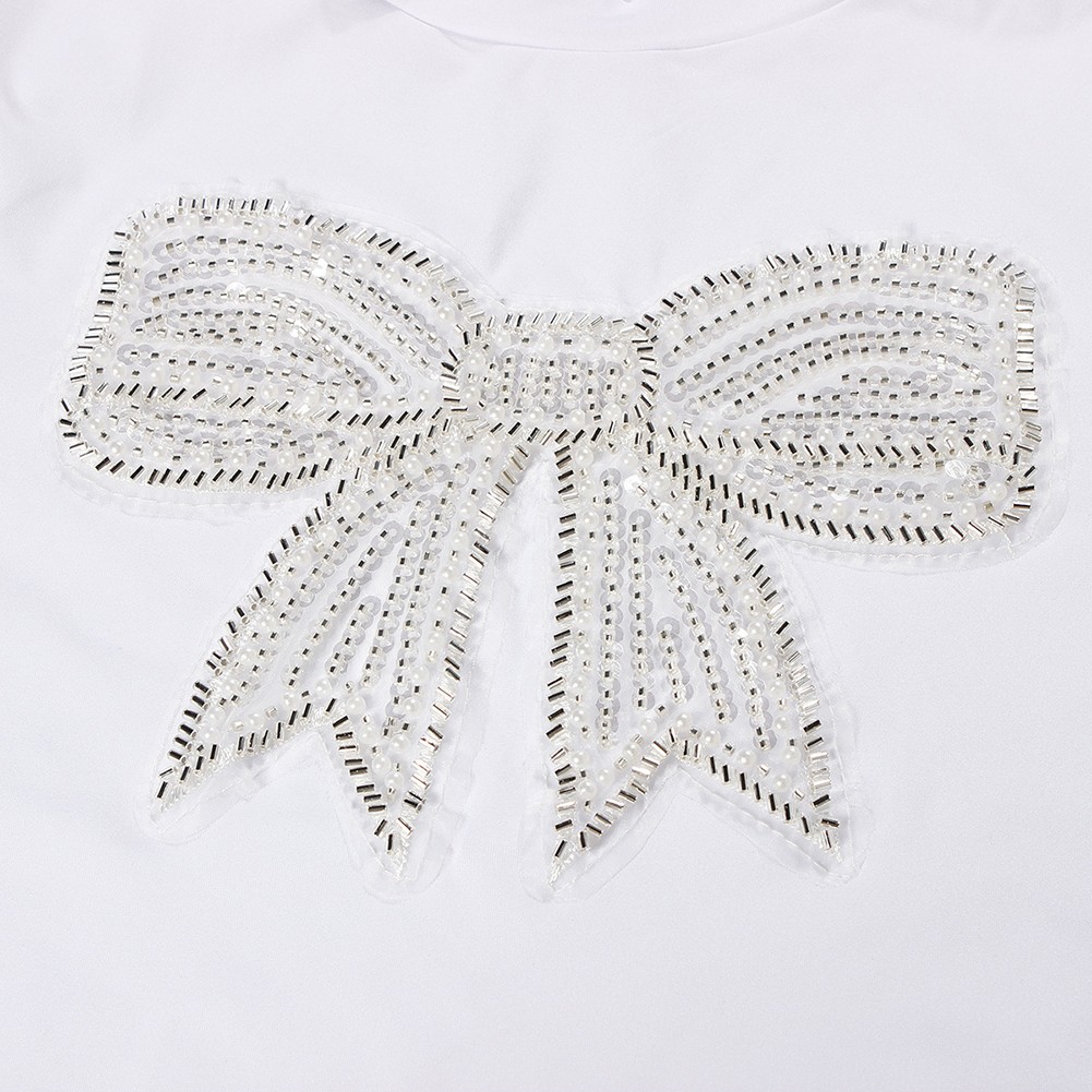 Glitter Bow Tee Elastic Fit Tee Applicable For Female Body-Hugging Fit - Picture 22 of 72