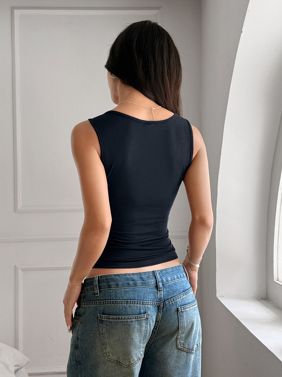 Summer Womens Slim Fit Vest Sleeveless Button Front Top for Casual Wear - Picture 61 of 75