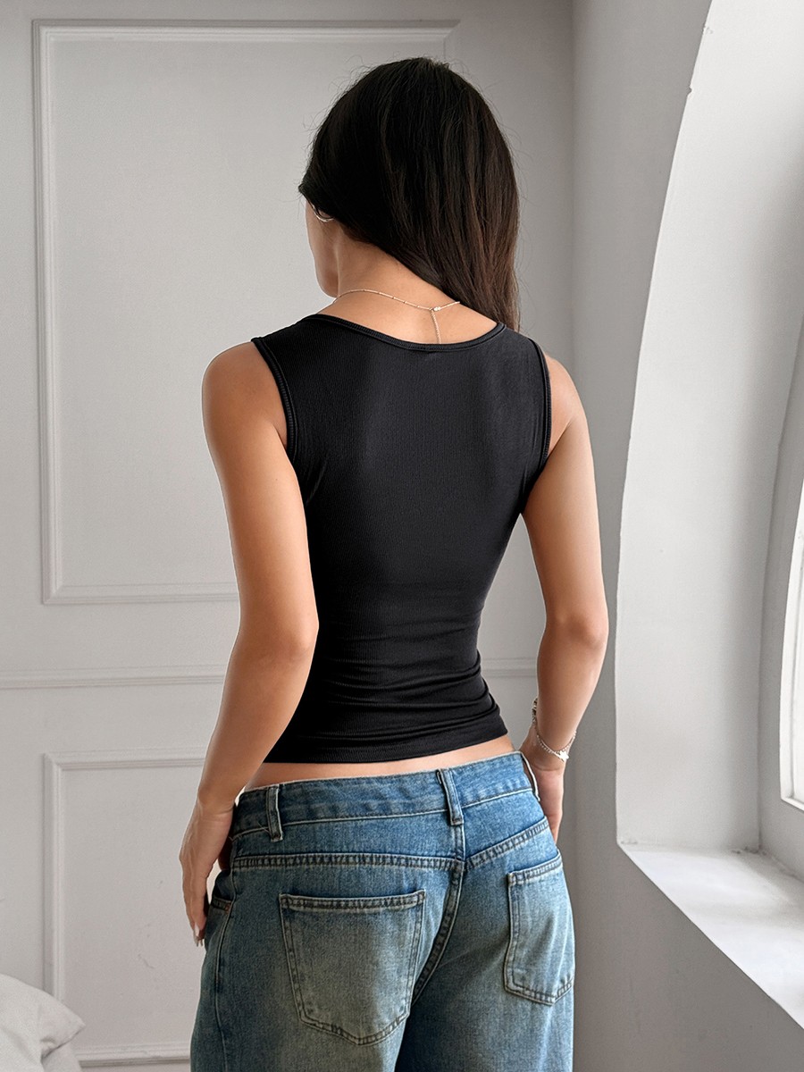 Summer Womens Slim Fit Vest Sleeveless Button Front Top for Casual Wear - Picture 31 of 75