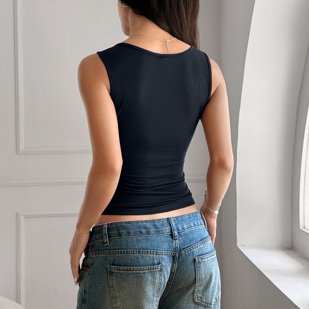 Summer Womens Slim Fit Vest Sleeveless Button Front Top for Casual Wear - Picture 62 of 75