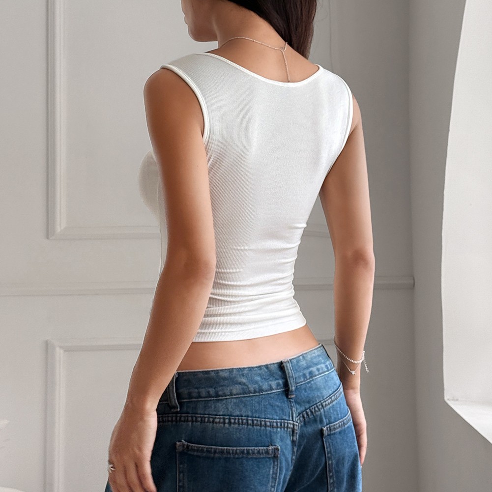 Summer Womens Slim Fit Vest Sleeveless Button Front Top for Casual Wear - Picture 51 of 75