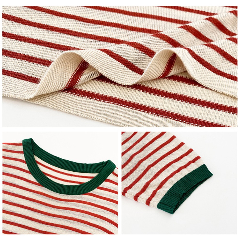 Women Summer Striped Ice Silk Short Sleeve T Shirt Casual Fashion Tops - Picture 39 of 40