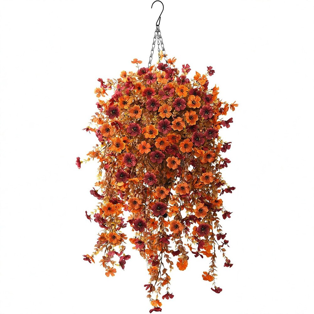 Autumn Hanging Silk Mums: Realistic UV Resistant Flowers for Outdoor Decor