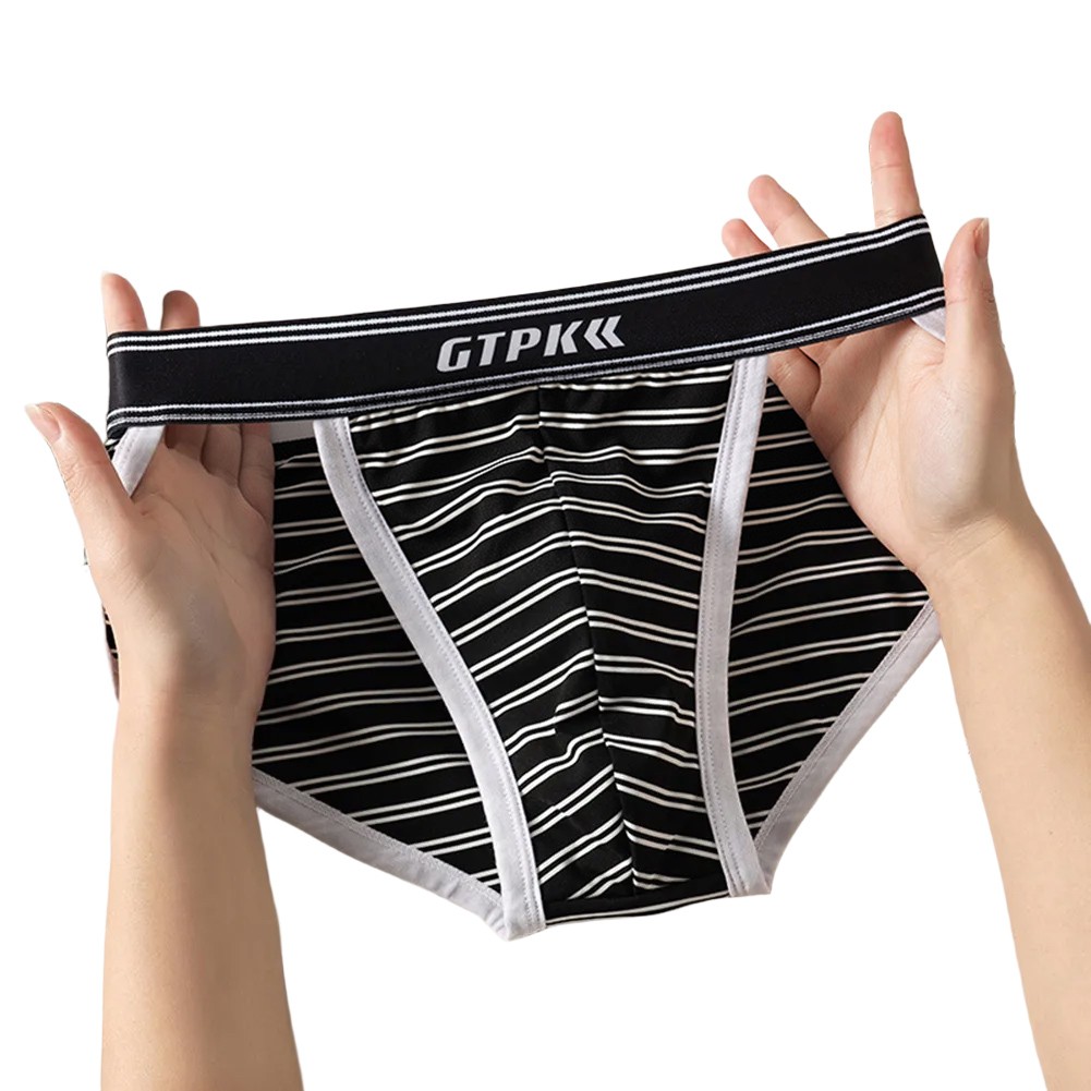 Men's Breathable Soft Low Waist Briefs Stylish Striped Underwear Panties - Picture 13 of 20