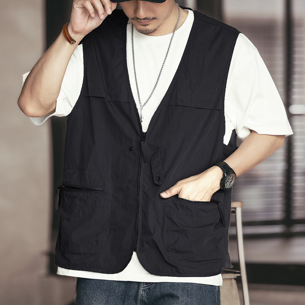Men's Vintage Outdoor Sports Vests with Zipper and Pockets for Casual Use - Picture 22 of 22