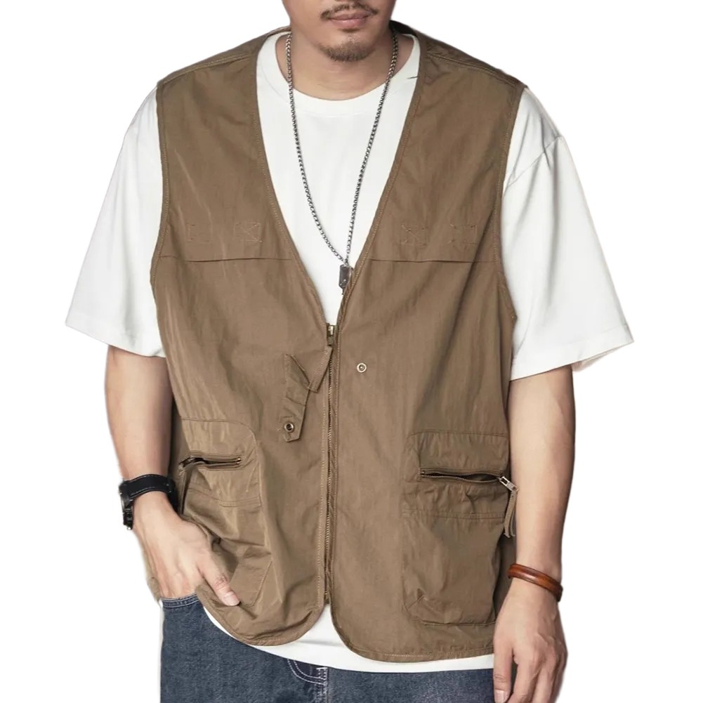 Men's Vintage Outdoor Sports Vests with Zipper and Pockets for Casual Use - Picture 14 of 22