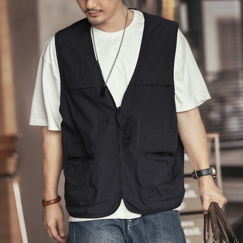 Men's Vintage Outdoor Sports Vests with Zipper and Pockets for Casual Use - Picture 18 of 22