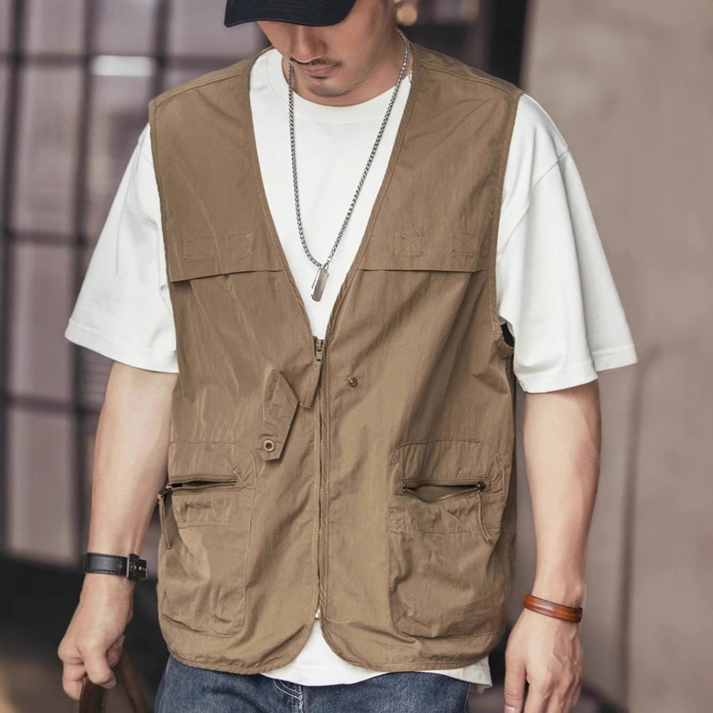 Men's Vintage Outdoor Sports Vests with Zipper and Pockets for Casual Use - Picture 13 of 22