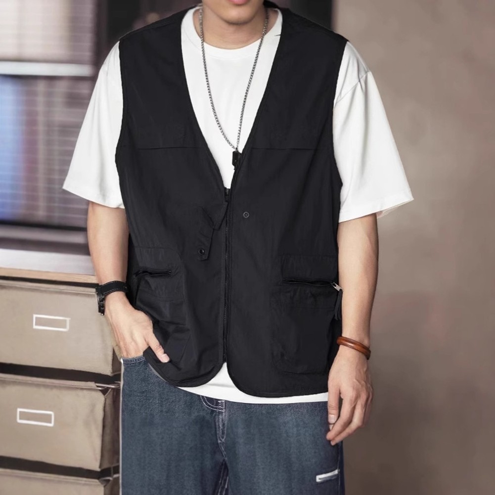 Men's Vintage Outdoor Sports Vests with Zipper and Pockets for Casual Use - Picture 21 of 22