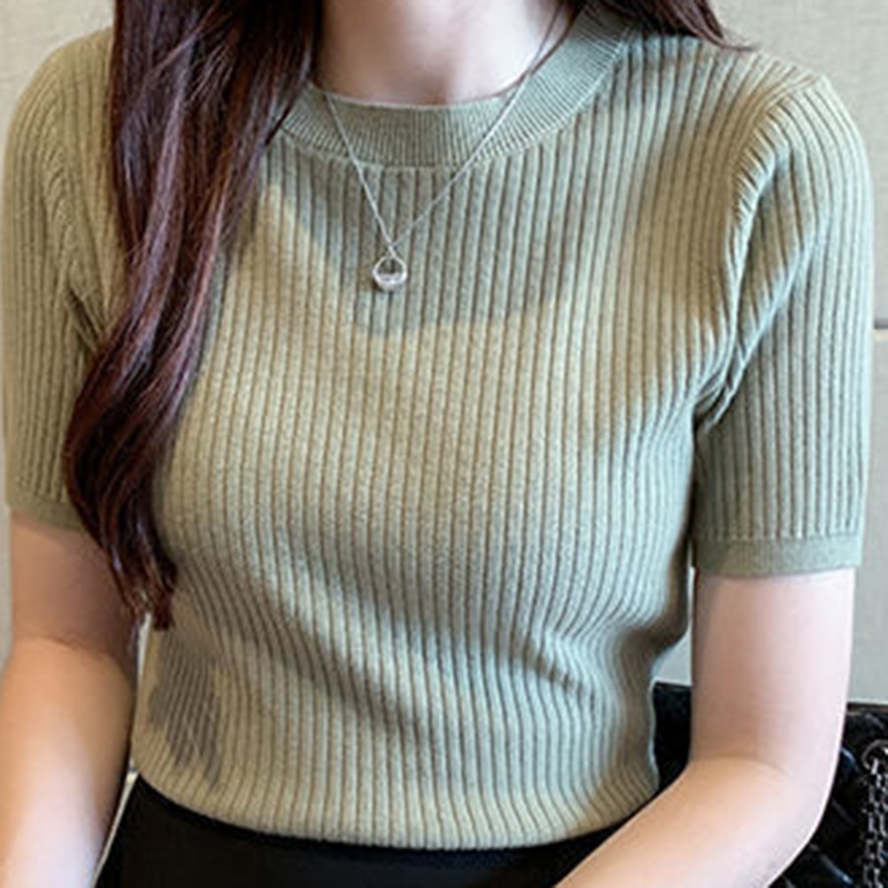 Women Summer Casual Slim T Shirts Short Sleeve Knitted Tops Fashion Style - Picture 30 of 41