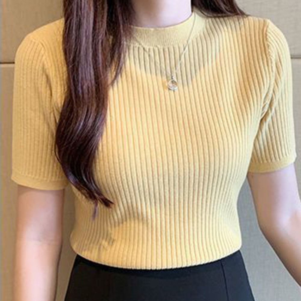 Women Summer Casual Slim T Shirts Short Sleeve Knitted Tops Fashion Style - Picture 20 of 41