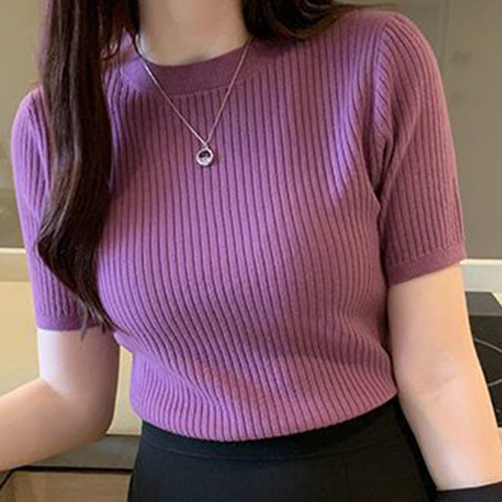 Women Summer Casual Slim T Shirts Short Sleeve Knitted Tops Fashion Style - Picture 27 of 41