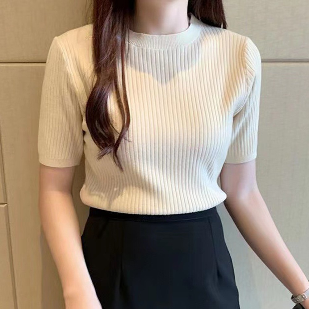 Stylish Womens Summer Knit T Shirt Solid Slim Short Sleeve Casual Wear - Picture 13 of 13