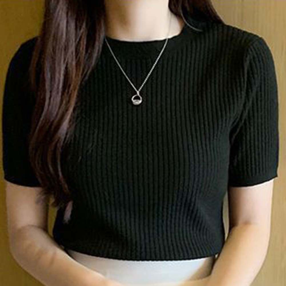 Women Summer Casual Slim T Shirts Short Sleeve Knitted Tops Fashion Style - Picture 33 of 41