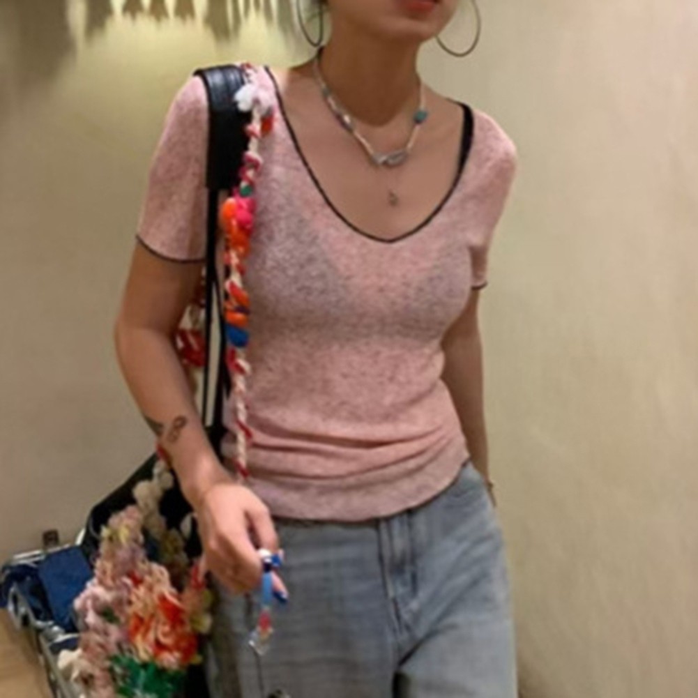 Fashion Women Summer Solid V Neck Short Sleeve T Shirts All Match Style - Picture 15 of 19