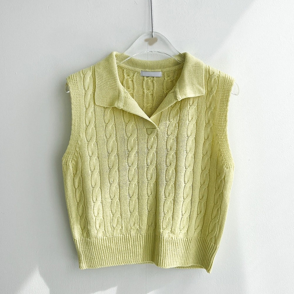 Débardeur femme élégant sans manches en tricot avec col rabattu pour été - Picture 17 of 17