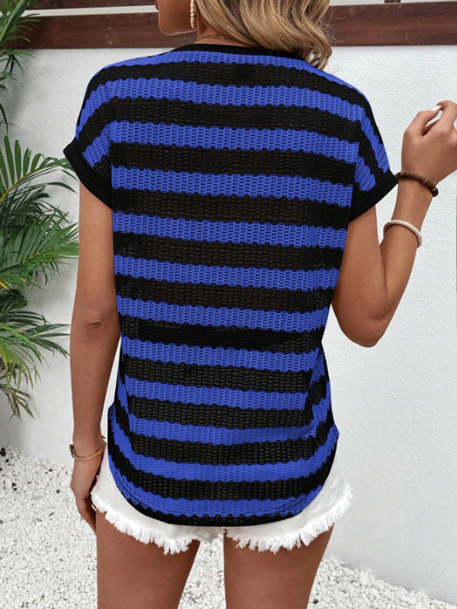 Round Neck Short Sleeve Striped T Shirt for Women Perfect for Daily Activities - Picture 59 of 72