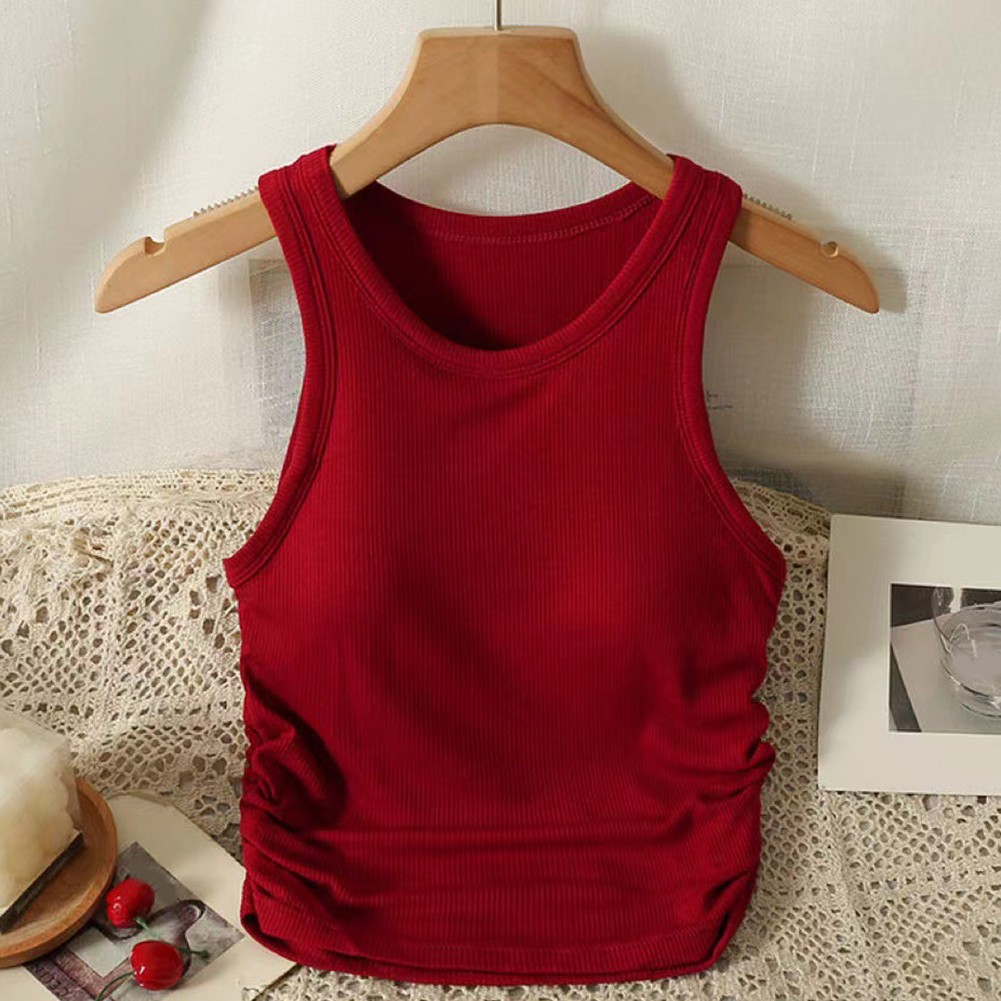 Casual Solid Color Sleeveless Vest for Women with Chest Cushion and Side Pleats - Picture 10 of 12