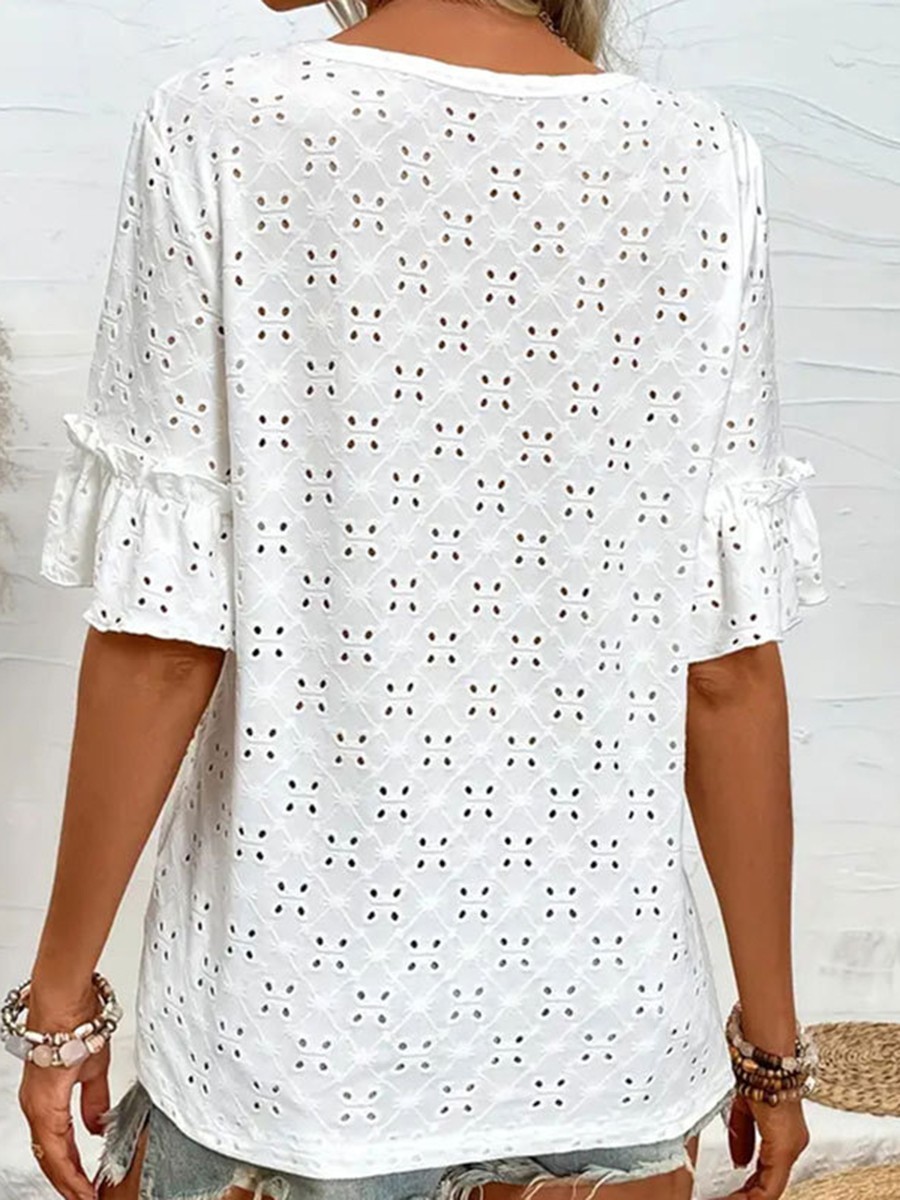 Flutter Sleeve Blouse Lace Knit Peplum Top Daily Use Delicate Lace Fabric - Picture 22 of 75