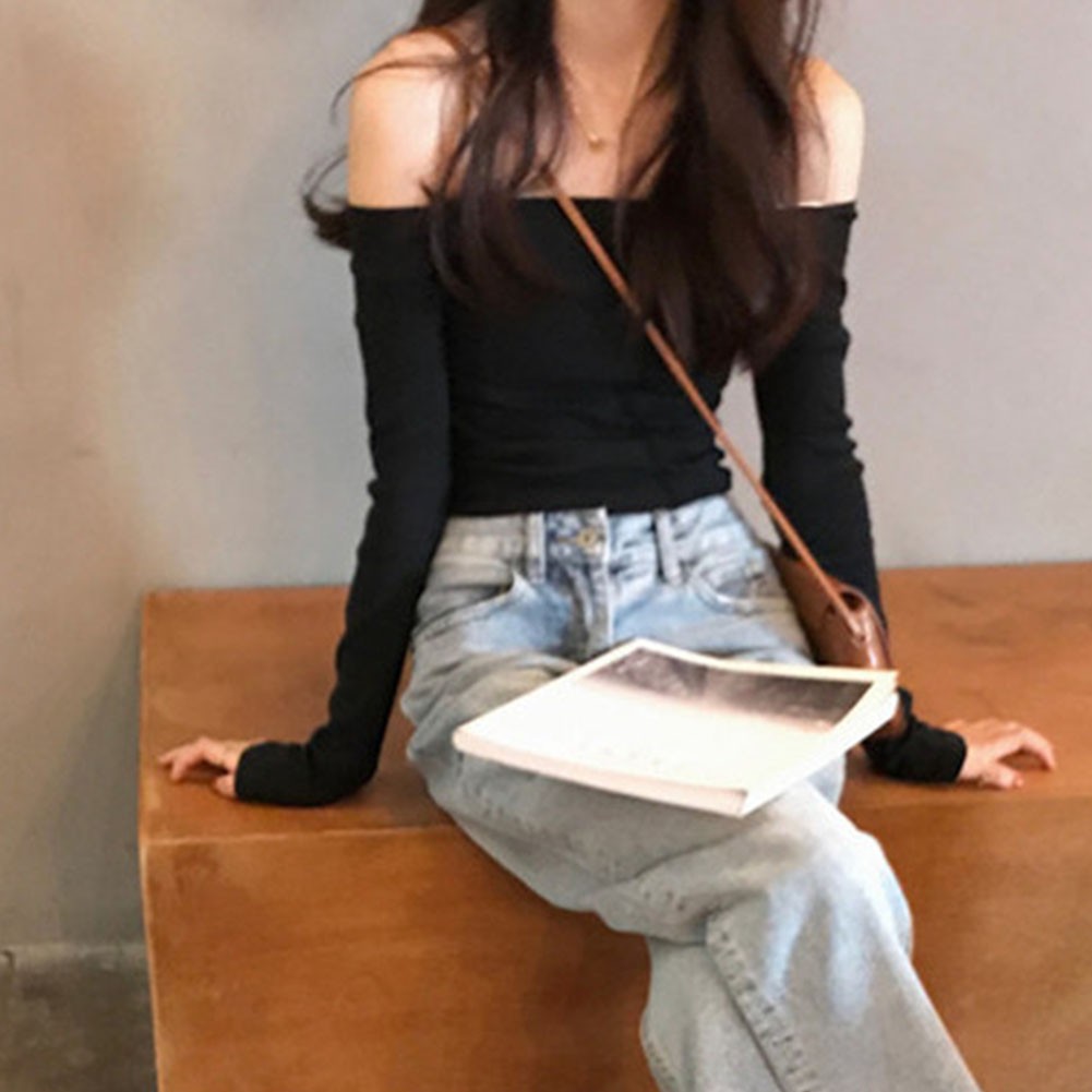 Stylish Off Shoulder Long Sleeve T Shirt for Women Casual Summer Attire - Picture 43 of 44
