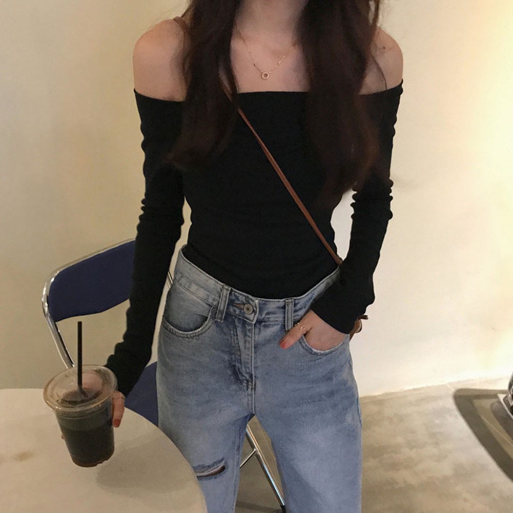 Stylish Off Shoulder Long Sleeve T Shirt for Women Casual Summer Attire - Picture 38 of 44