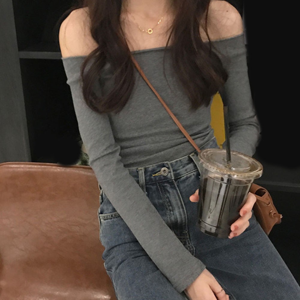 Stylish Off Shoulder Long Sleeve T Shirt for Women Casual Summer Attire - Picture 25 of 44