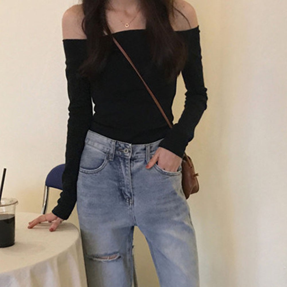 Stylish Off Shoulder Long Sleeve T Shirt for Women Casual Summer Attire - Picture 44 of 44