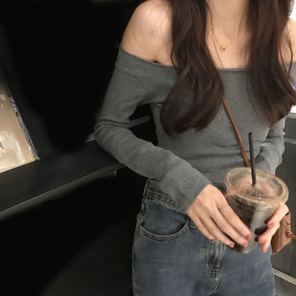 Stylish Off Shoulder Long Sleeve T Shirt for Women Casual Summer Attire - Picture 27 of 44
