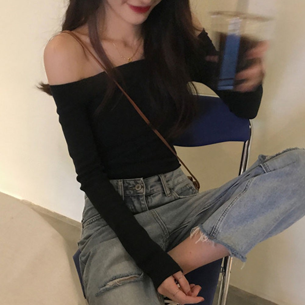 Stylish Off Shoulder Long Sleeve T Shirt for Women Casual Summer Attire - Picture 37 of 44