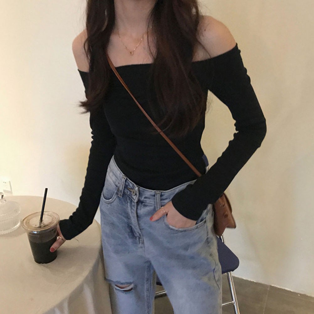 Stylish Off Shoulder Long Sleeve T Shirt for Women Casual Summer Attire - Picture 34 of 44