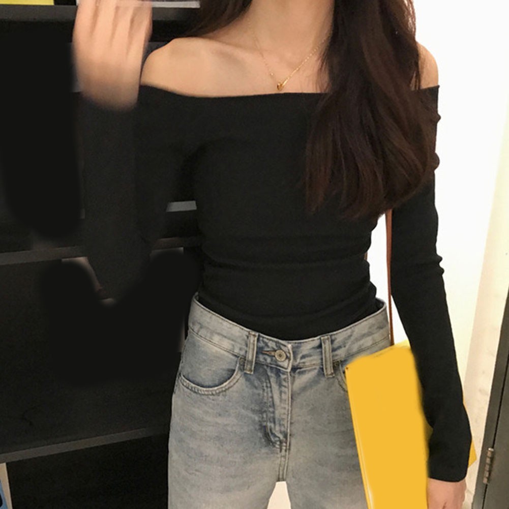 Stylish Off Shoulder Long Sleeve T Shirt for Women Casual Summer Attire - Picture 39 of 44