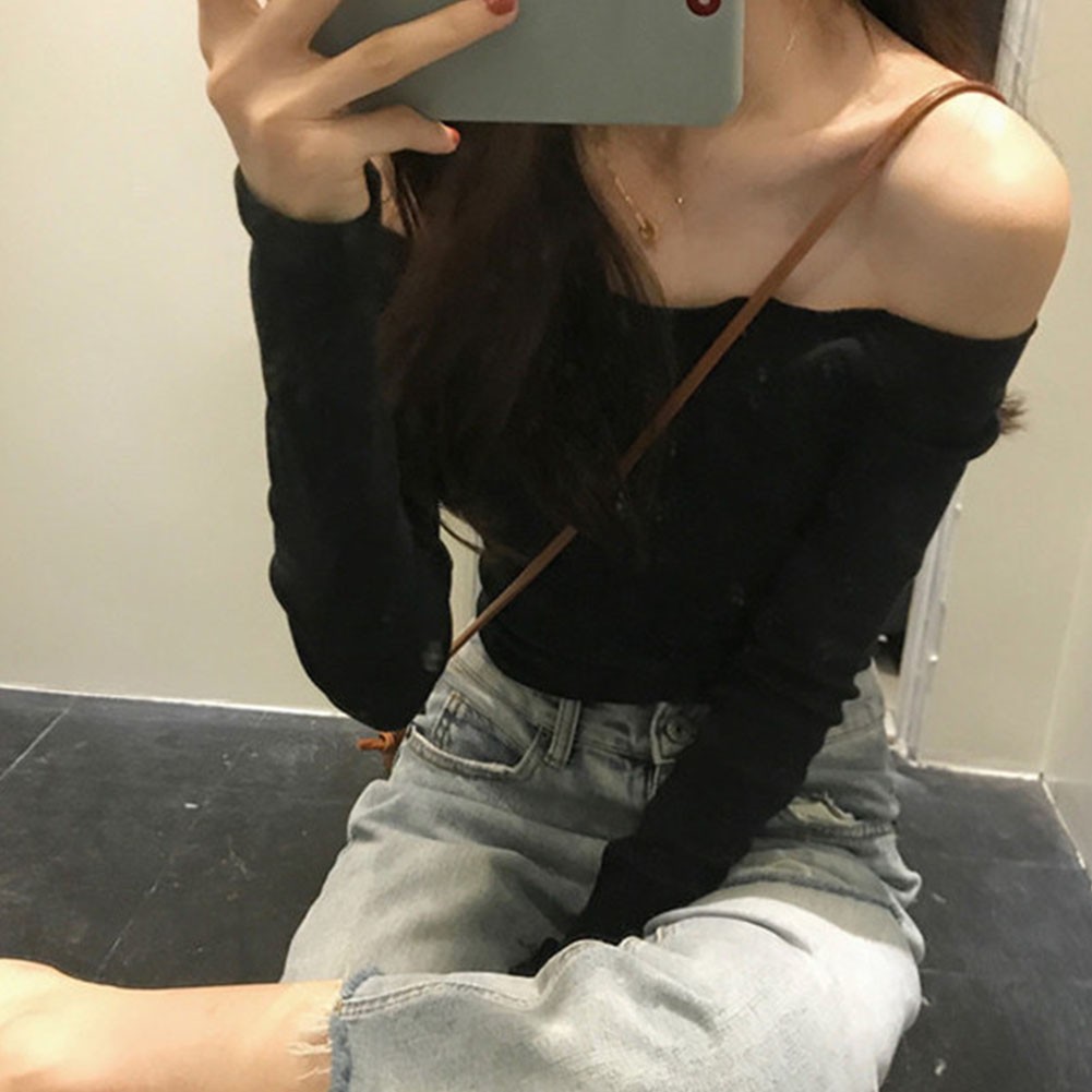 Stylish Off Shoulder Long Sleeve T Shirt for Women Casual Summer Attire - Picture 36 of 44