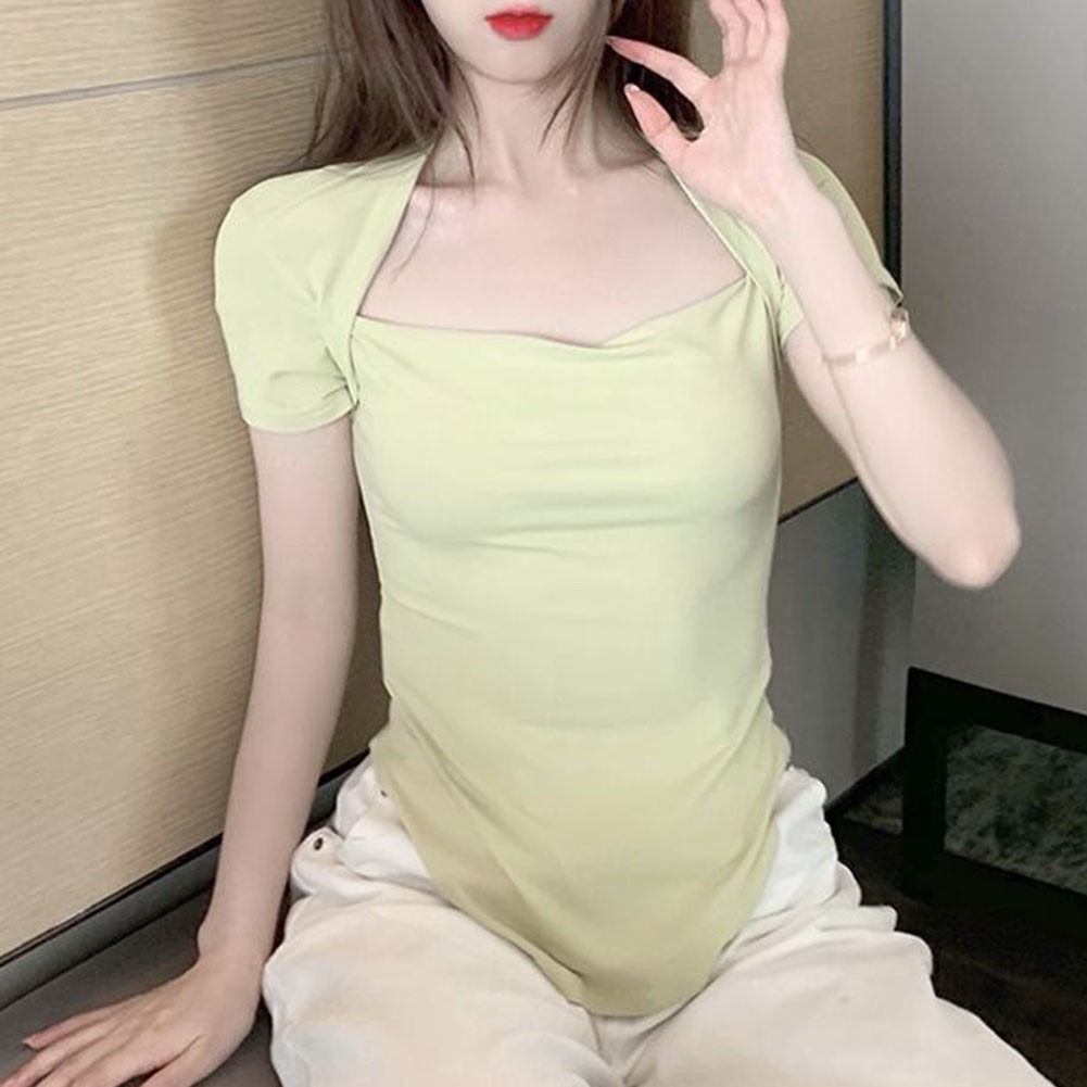 Elegant Women Summer Short Sleeve T Shirt in Solid Colors for Vacation Style - Picture 26 of 47
