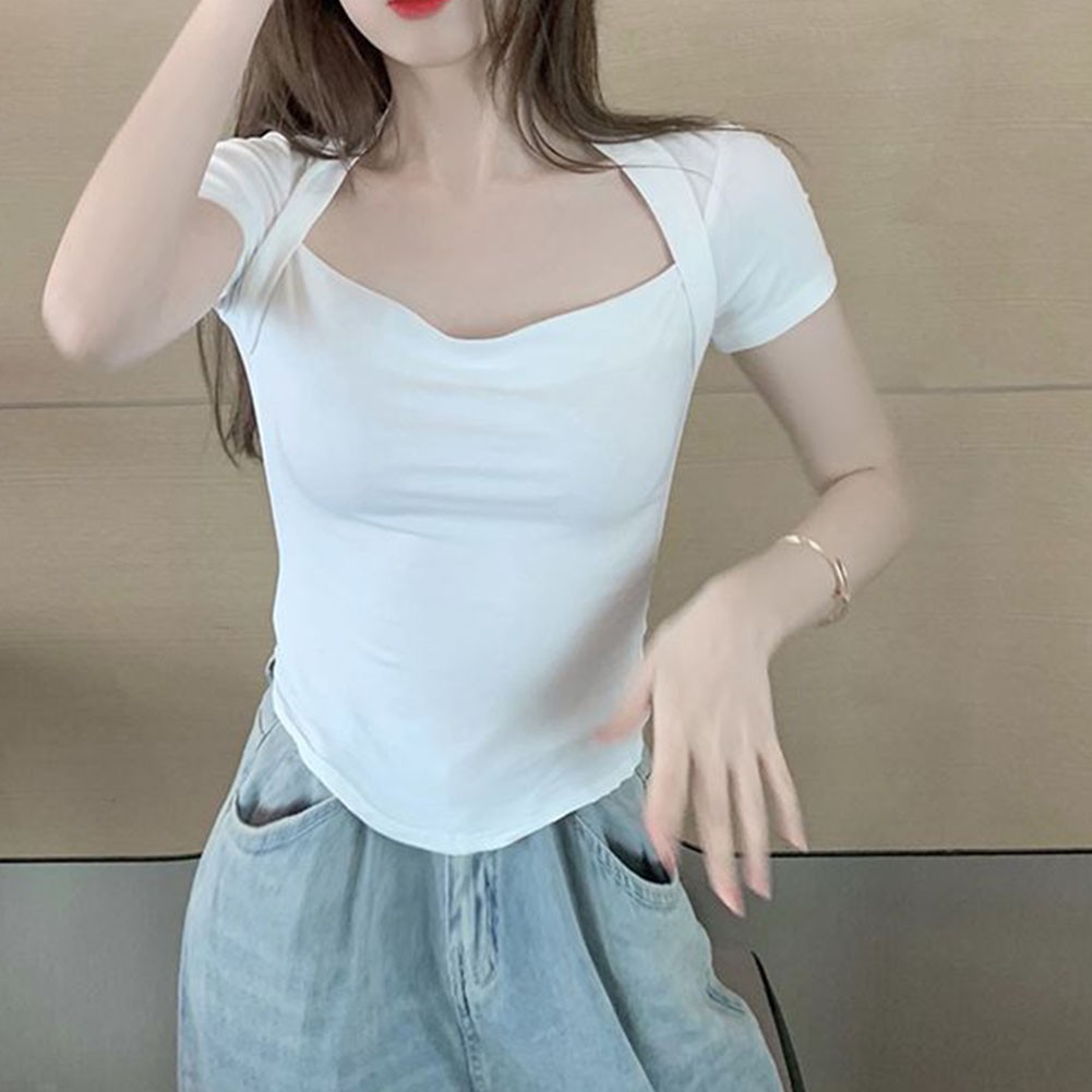 Elegant Women Summer Short Sleeve T Shirt in Solid Colors for Vacation Style - Picture 43 of 47