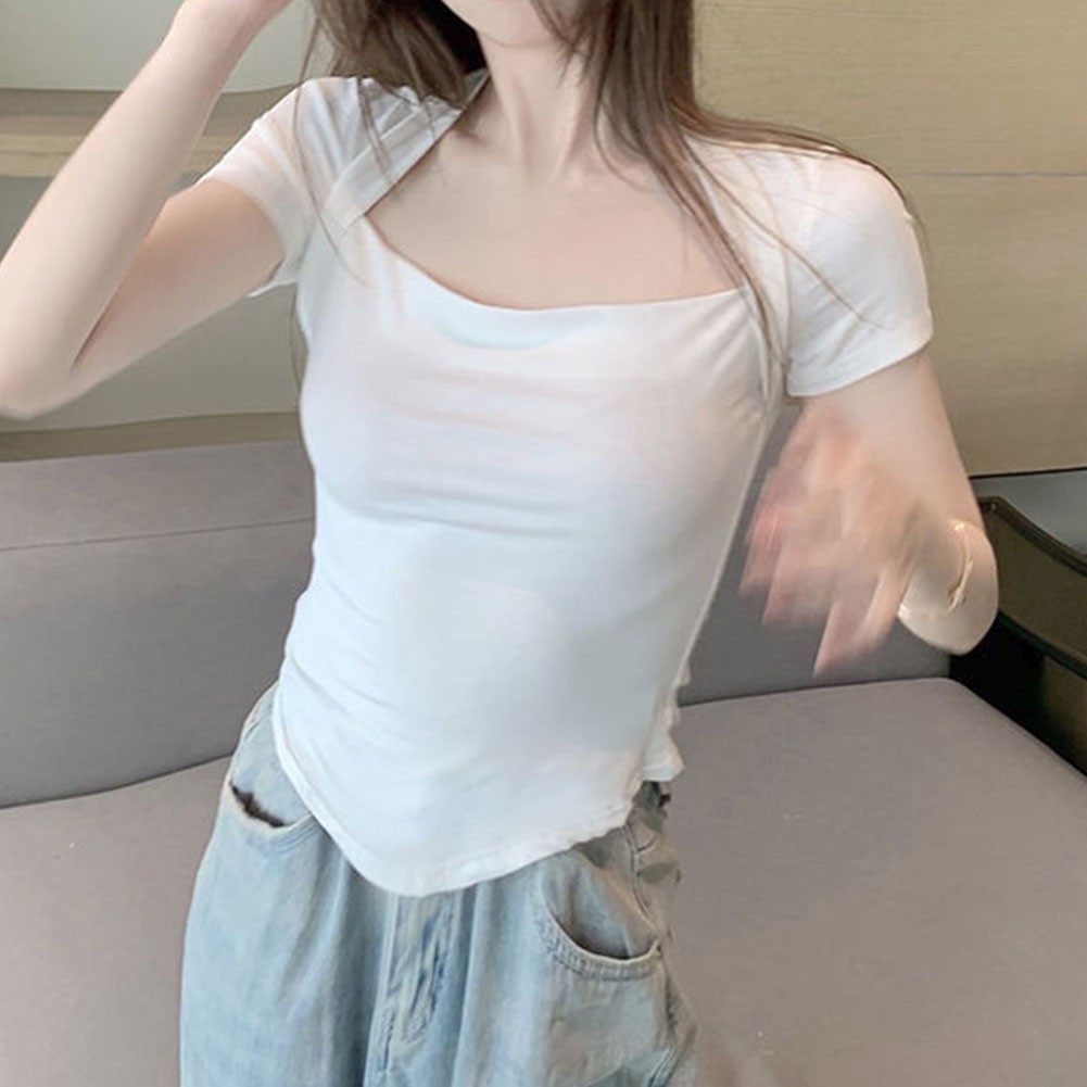 Elegant Women Summer Short Sleeve T Shirt in Solid Colors for Vacation Style - Picture 40 of 47