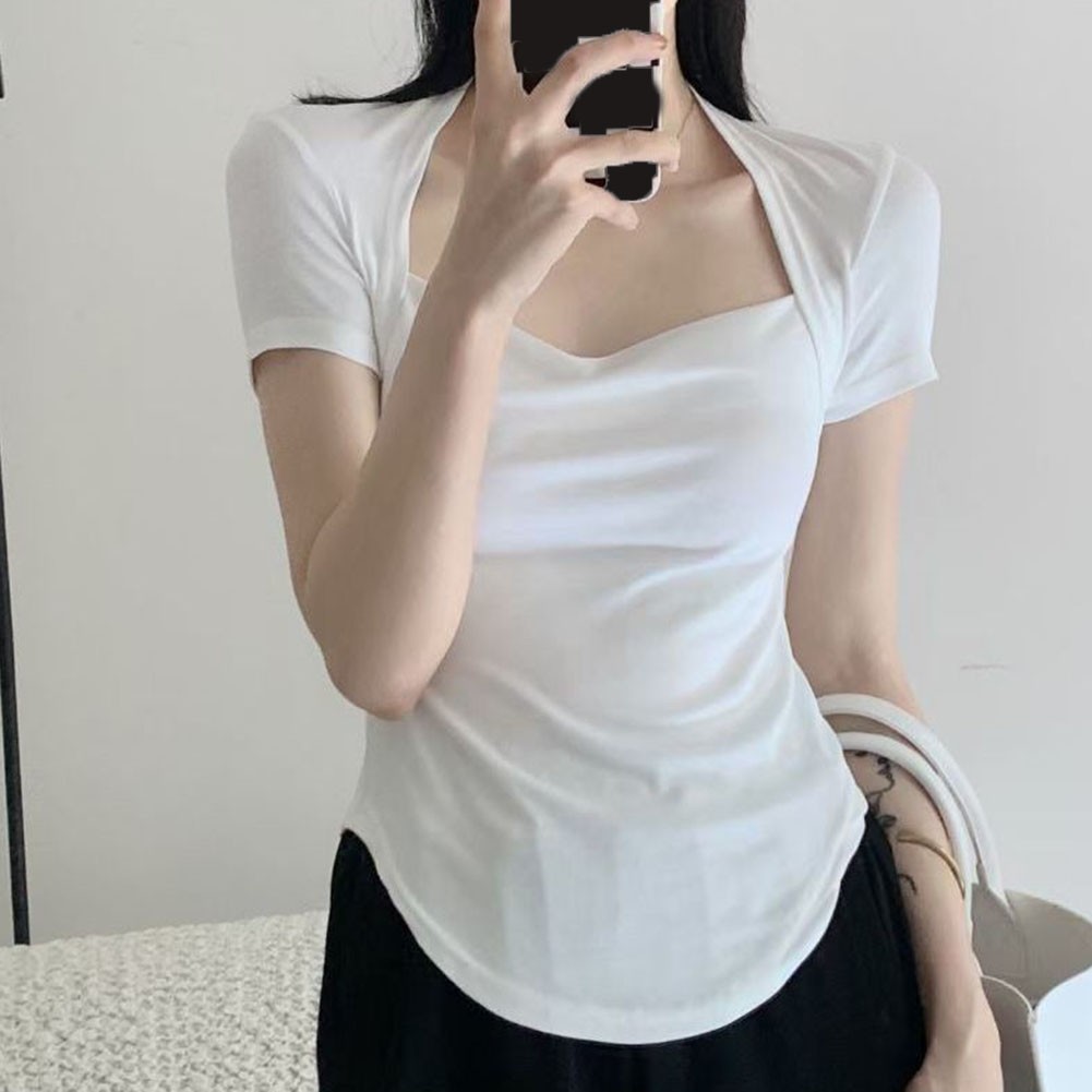 Elegant Women Summer Short Sleeve T Shirt in Solid Colors for Vacation Style - Picture 39 of 47