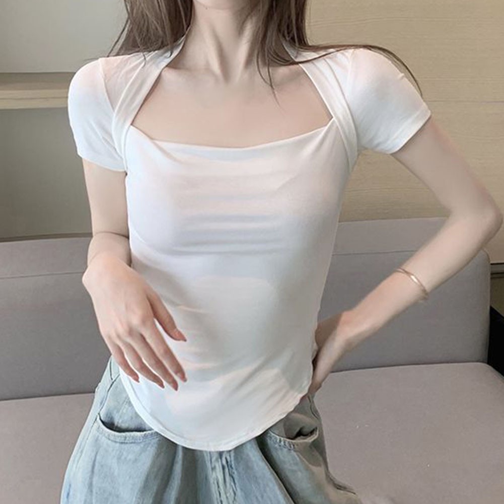 Elegant Women Summer Short Sleeve T Shirt in Solid Colors for Vacation Style - Picture 37 of 47