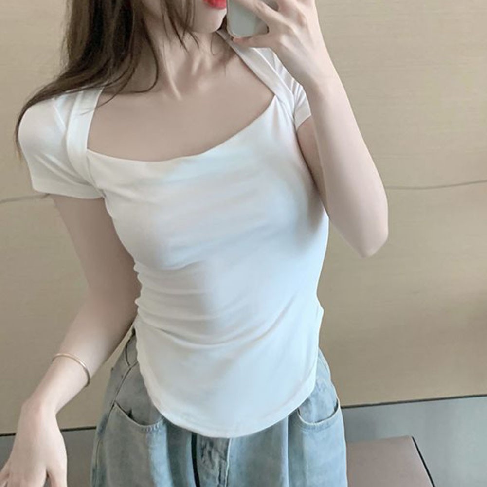 Elegant Women Summer Short Sleeve T Shirt in Solid Colors for Vacation Style - Picture 44 of 47