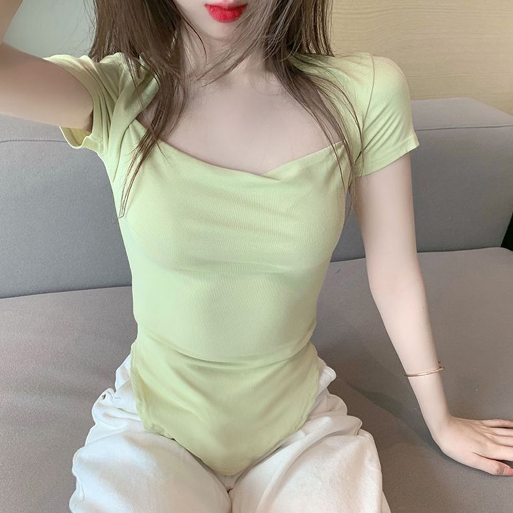 Elegant Women Summer Short Sleeve T Shirt in Solid Colors for Vacation Style - Picture 20 of 47