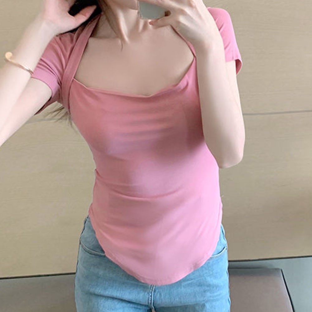 Elegant Women Summer Short Sleeve T Shirt in Solid Colors for Vacation Style - Picture 30 of 47