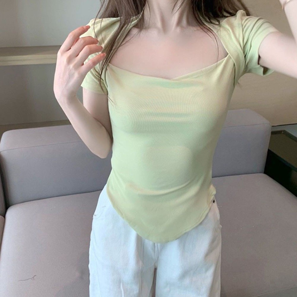 Elegant Women Summer Short Sleeve T Shirt in Solid Colors for Vacation Style - Picture 25 of 47