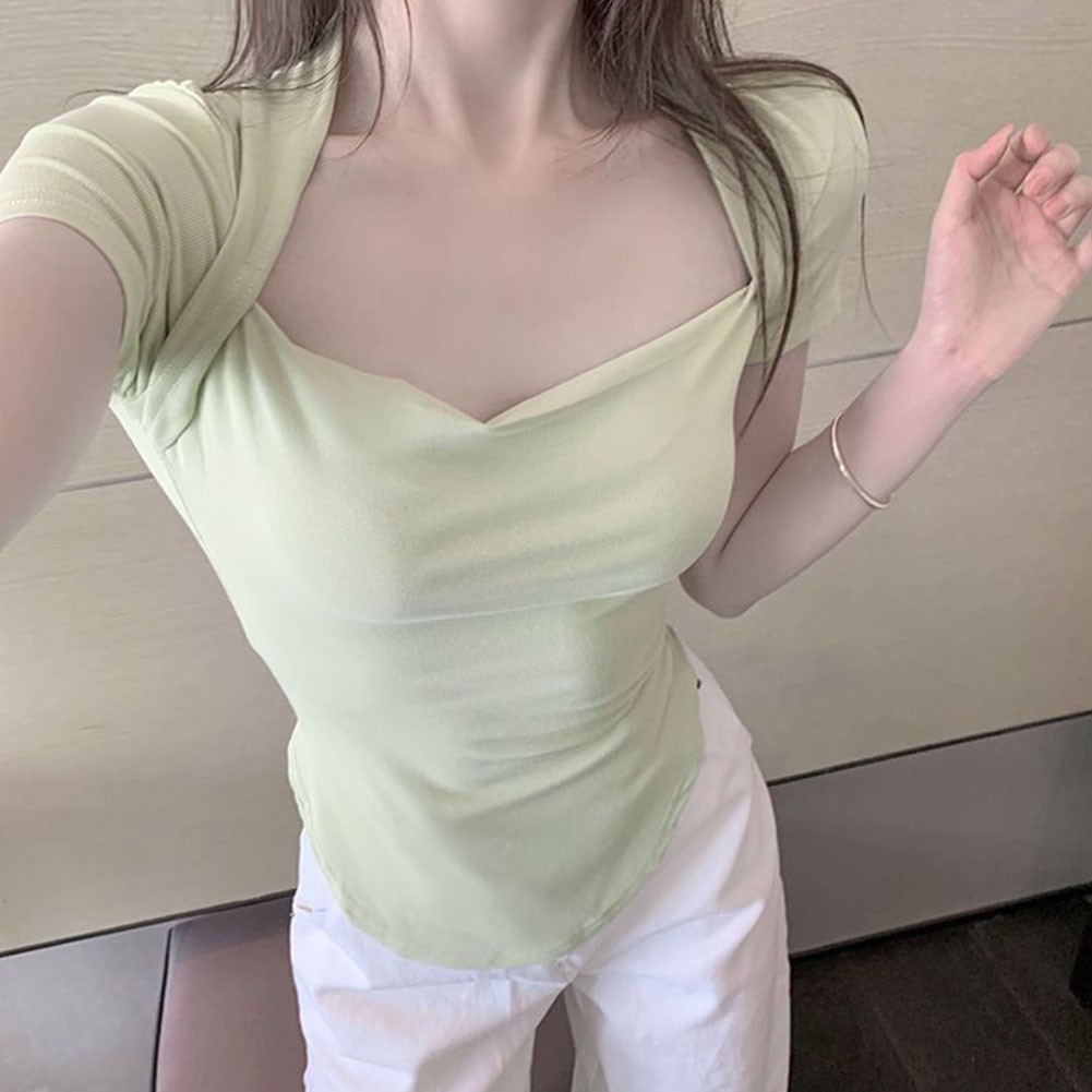 Elegant Women Summer Short Sleeve T Shirt in Solid Colors for Vacation Style - Picture 24 of 47